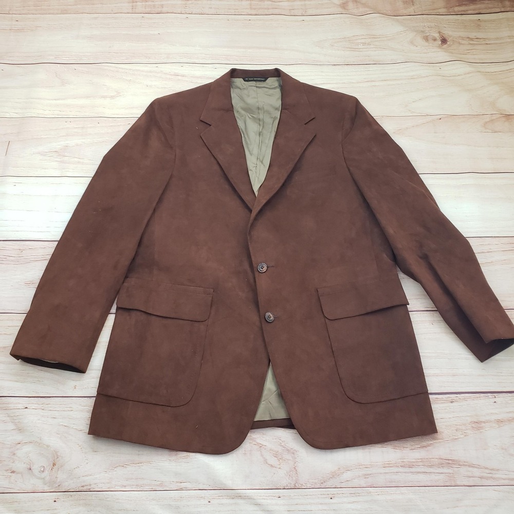 Vintage Doncaster Sport Coat Mens‎ 44 Brown Suede Two Button Blazer Lined 70s